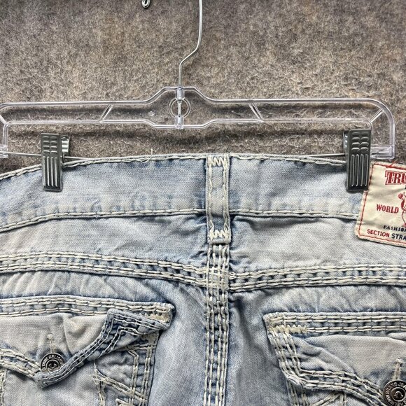 True Religion Jeans Mens 36 Light Wash Section Straight Flap Embroidered - Picture 10 of 12